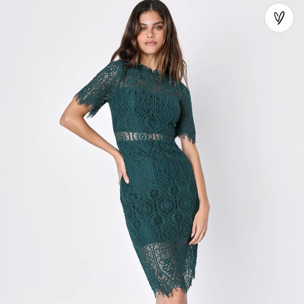 Lulu’s forest Green sheer lace dress, size Medium!